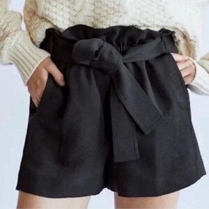 aritzia wilfred black high waisted paper bag tie shorts